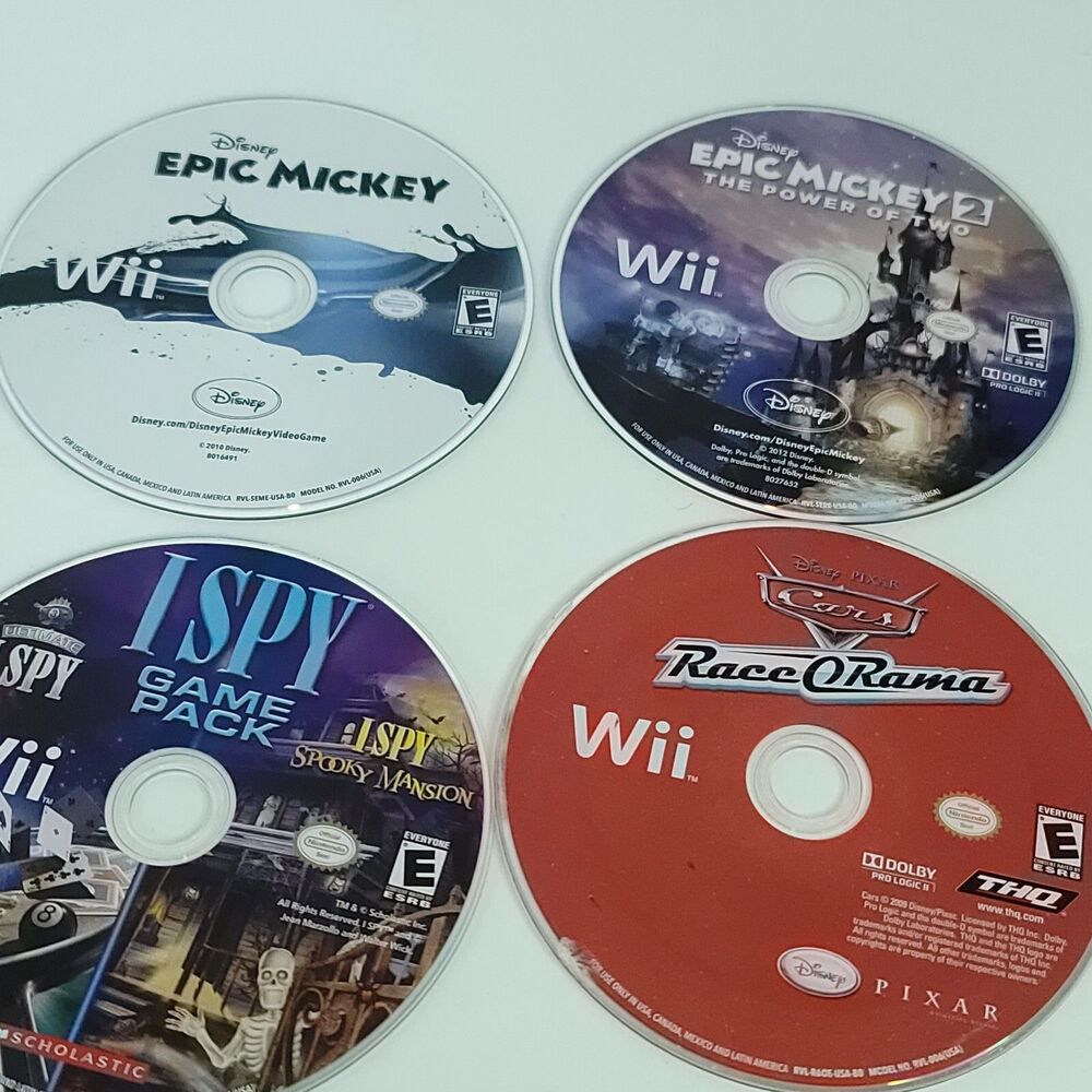 Nintendo Wii Games Lot of 4 Bundle Epic Mickey 2 Cars Race o Rama I Spy